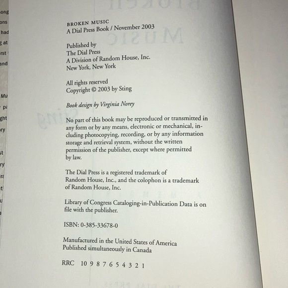 Sting 'Broken Music' Memoir Book - Picture 6 of 14